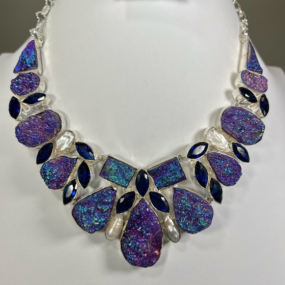 Titanium Druzy 925 Large Gemstone Necklace - Picture 3 of 8